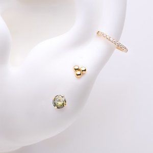 3 Pcs of Assorted Dainty Peridot CZ Pure24K Titanium Stud x Clicker Package